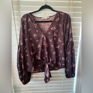 Lovestitch Plum Floral Tie-Front Blouse